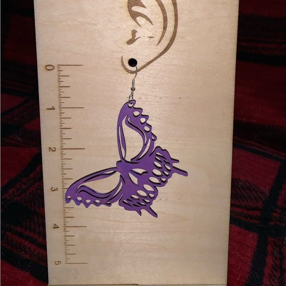 Purple Butterfly skull earrings - Picture 2 of 2